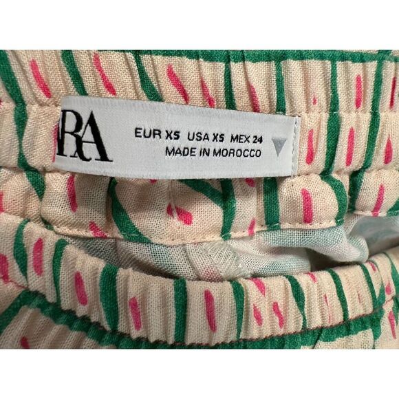 Zara Linen Blend Graffiti Print Pant Cream Green Pink Jogger Pajama Trouser XS - Picture 4 of 8